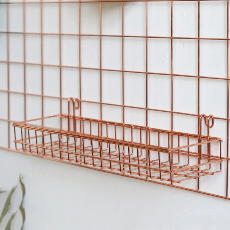 

2pcs/set Grid Panel Wall Shelf Basket with Hook Bookshelf Display Storage Tray