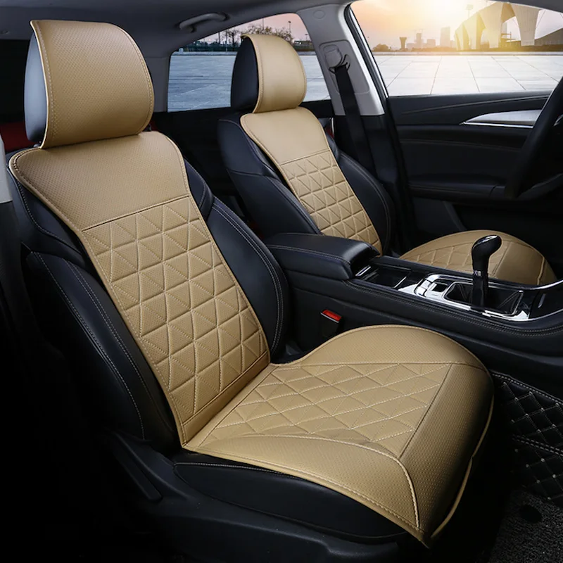 

New Leather Car Seat Cover with Backrest and Pocket Beige Cushion Protector Pad Mat for Auto Truck Suv Van Front Rear Seat