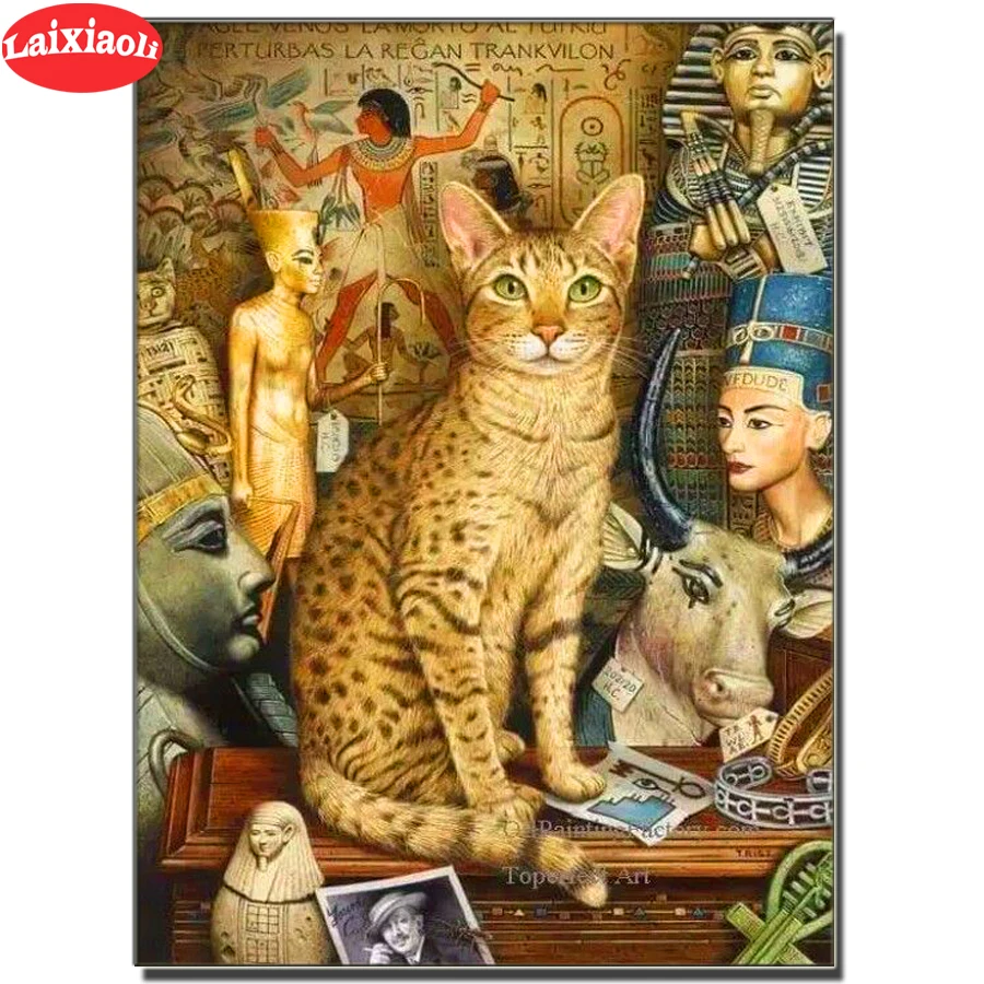 

Egyptian pharaoh, Egyptian queen, cat 5D diamond painting full diamond animal round diamond mosaic home decoration DIY handmade