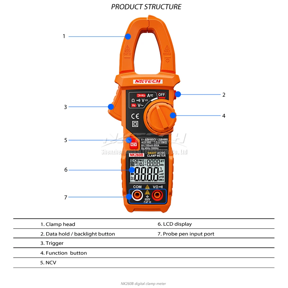 NKTECH NK260B цифровой клещи Смарт авто Диапазон AC DC Напряжение Ток Сопротивление Частота Авто распознавание в/Ом/а 6000 отсчетов