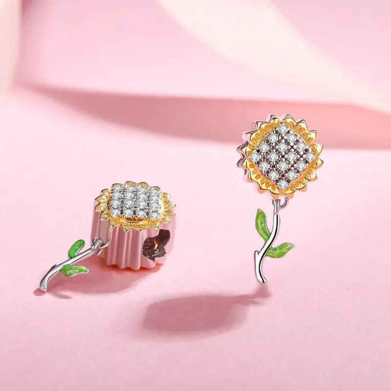 925 стерлингового серебра в виде подсолнуха с циркон очаровательный подрходит к