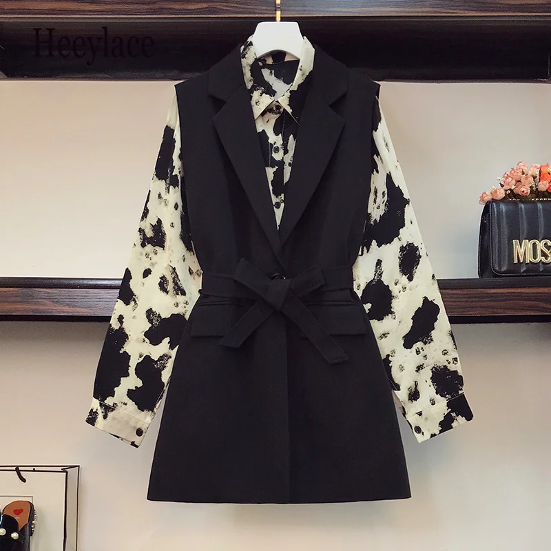 Женский офисный комплект блузка с длинным рукавом и галстуком надрезом + пиджак