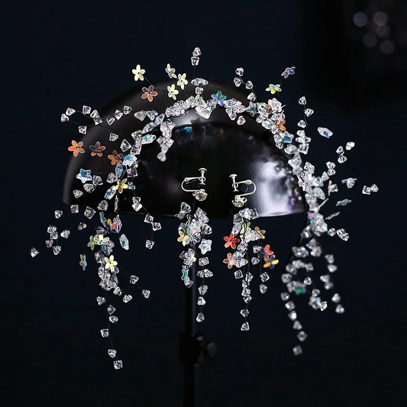 

Роскошная повязка на голову с кристаллами и блестками Звезда обруч для волос серьги Цветочные свадебные обручи Стразы для конкурса искусст...