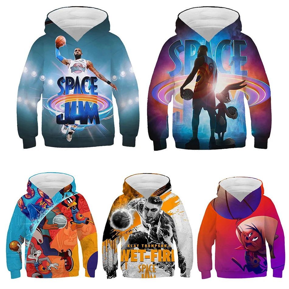 

Space Jam 2 Jersey Cosplay Costume Boys Tune Squad Basketball Jersey Set 3D Cartoon Print James Hoodies Boys Basketball Teamwear