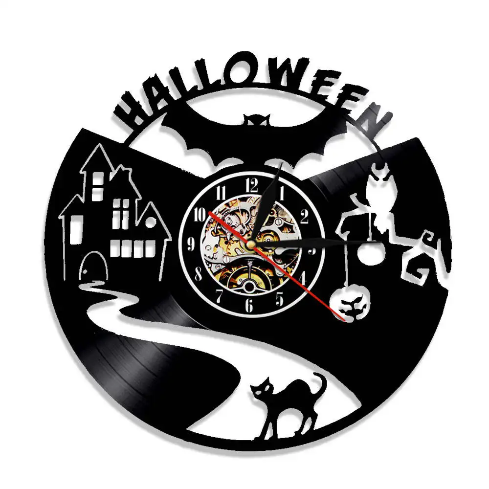 Creative Halloween Decor Vintage Handmade Vinyl Record LED Wall Clock Modern Design With Color Changing Remote Controller