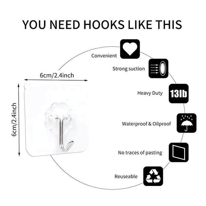 12 шт. крепкие бесшовные крючки водонепроницаемая прозрачная настенная наклейка
