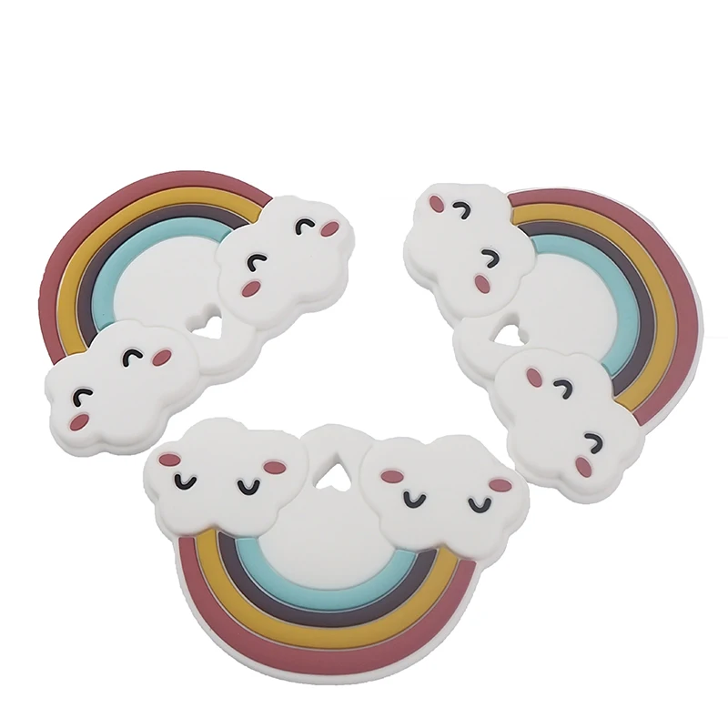 Chenkai 5PCS Silicone Rainbow Teether DIY Baby Shower Chewing Pendant Nursing Sensory Teething Pacifier Dummy Toy Gfit BPA Free | Мать и