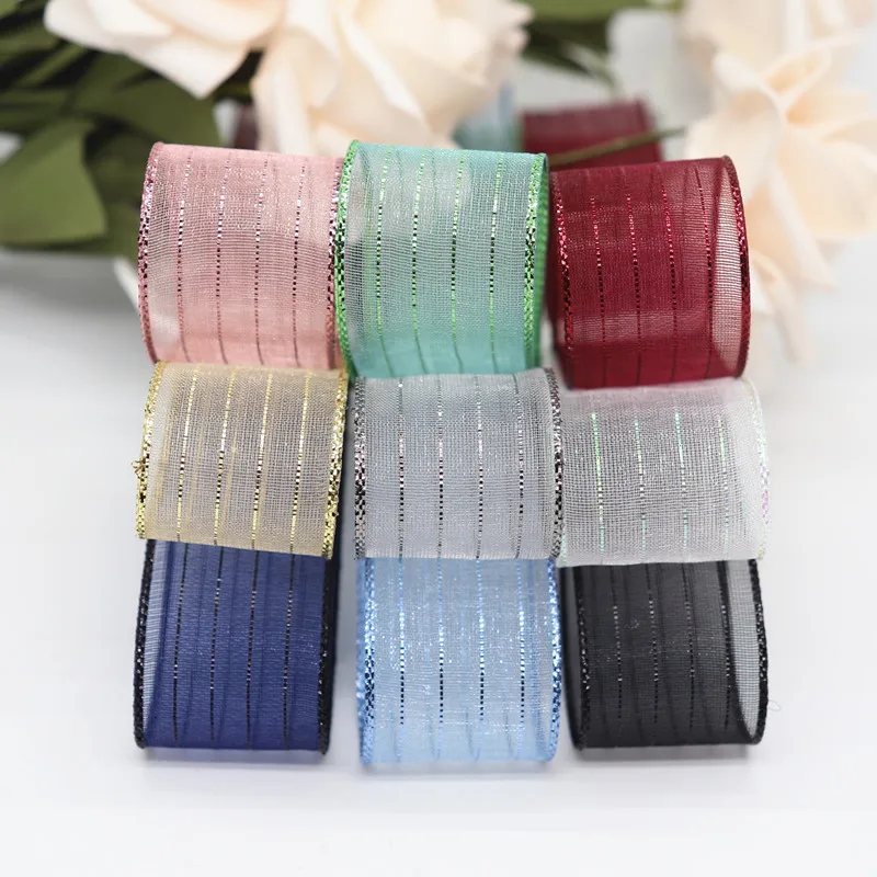 

10 Yards 1"25MM/1.5'' 38MM Glitter Stripe Organza Ribbons For Hair Bows DIY Handmade Materials M20010102