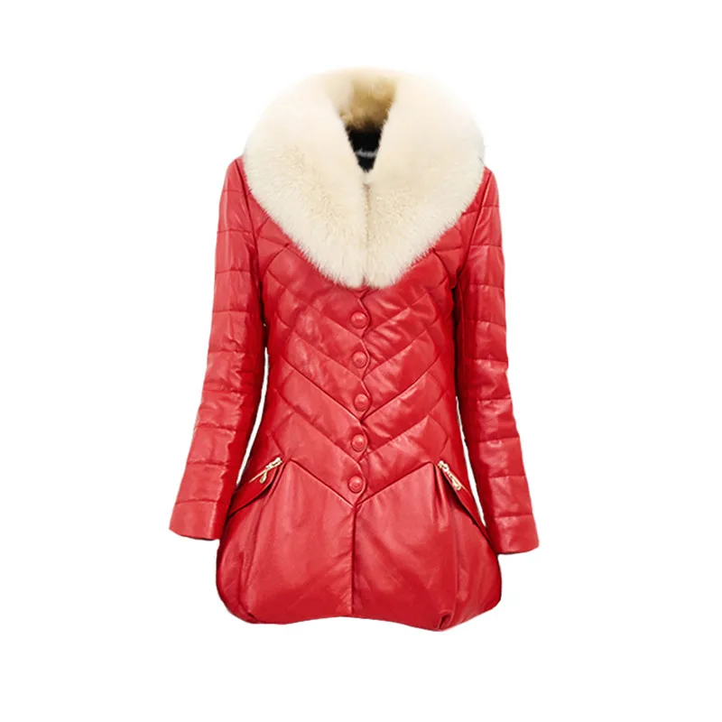 Новая зимняя женская кожаная куртка женское теплое длинное пальто из