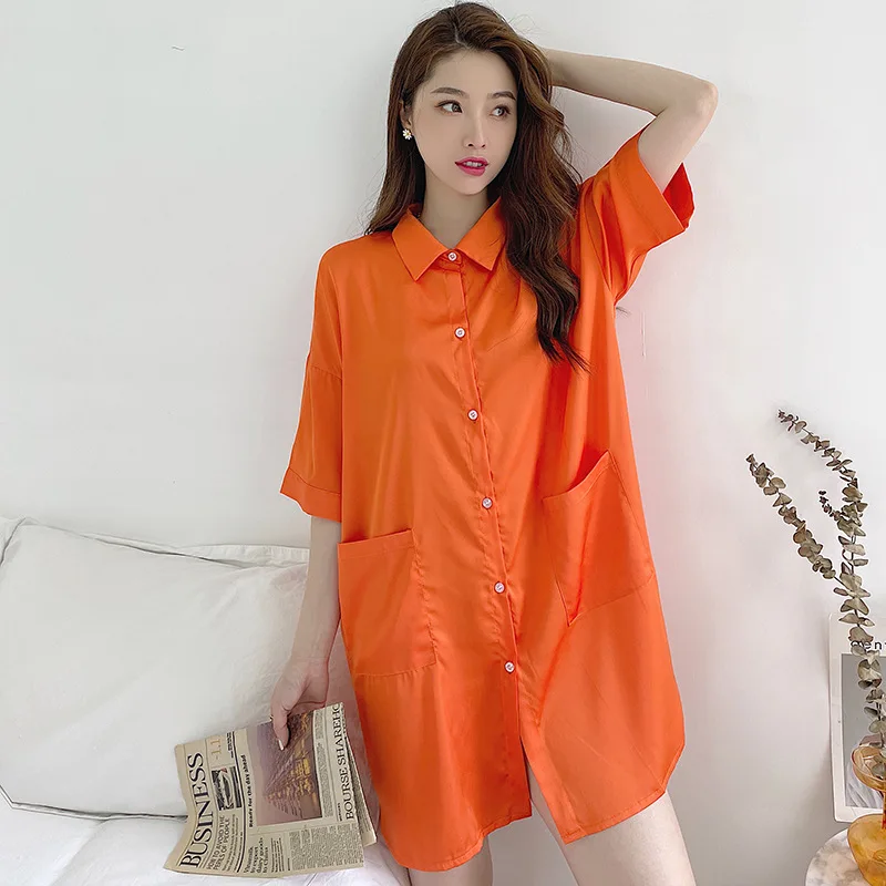 

Nightgown Summer New Sleepwear With Pocket Nightdress Female Nightwear Intimate Lingerie Casual Home Robe Gown Rayon Homewear