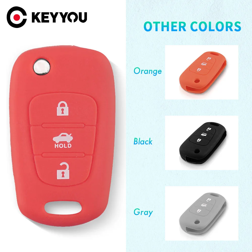 

KEYYOU For Kia RIO K2 K3 K5 Ceed Cerato Sportage SOUL For Hyundai Verna i20 i30 3BTN Silicone Flip Car Key Cover Case