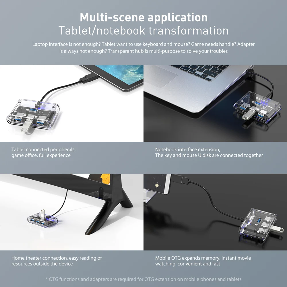 

USB 3.0 HUB 4 Port High Speed 5Gbps USB Splitter With LED Light For Laptop PC Computer OTG Adapter