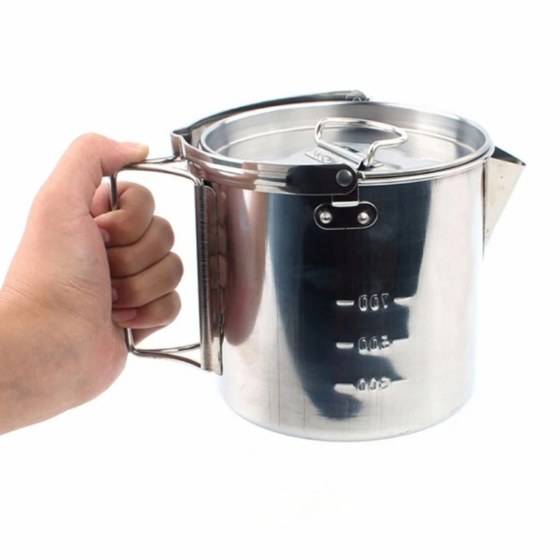 

Camping Kettle Stainless Steel Outdoor Cooking Kettle 1.2L Pot for Hiking Picnic