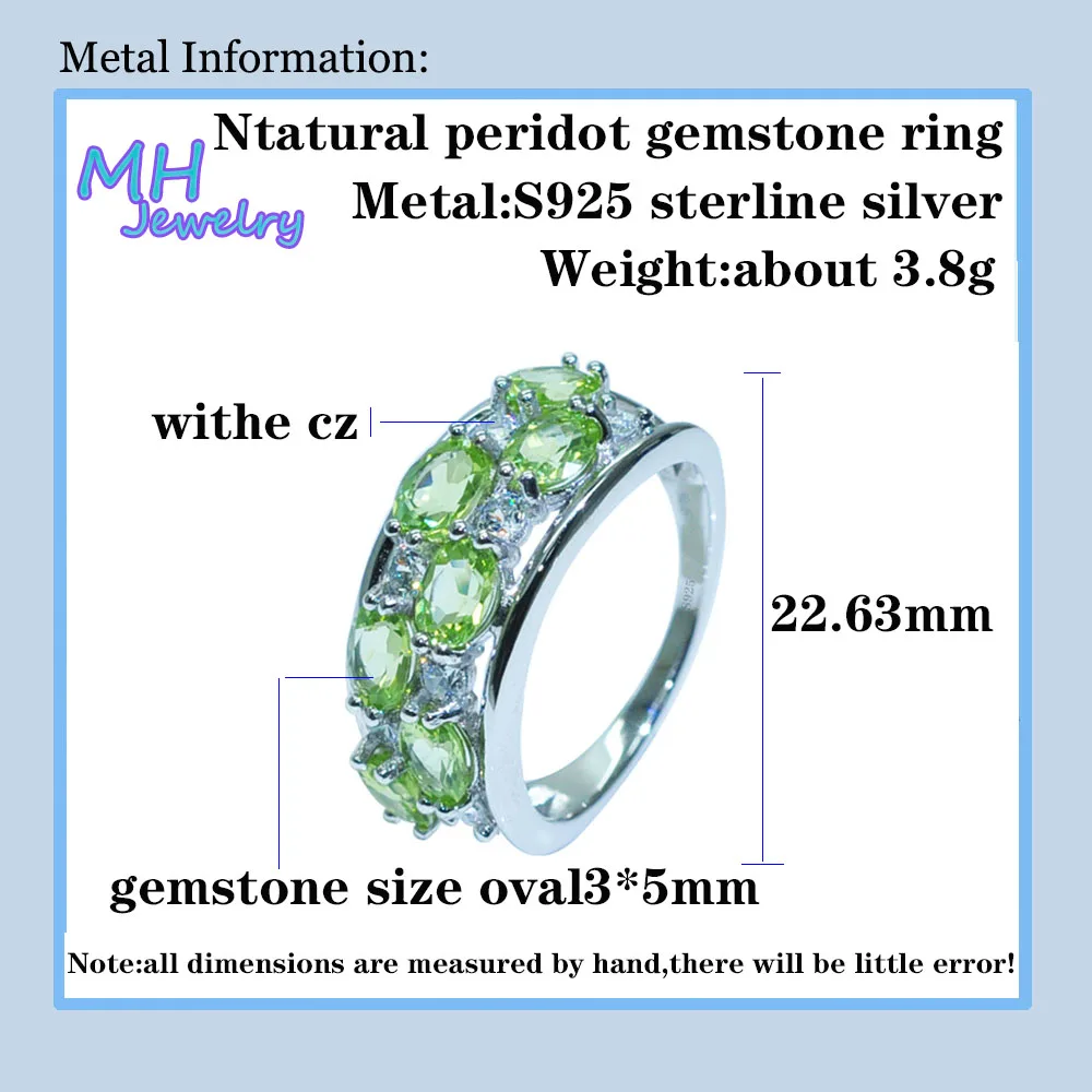 

MH Natural green peridot gemstone classic Spring feeling ring 925 Sterling Silver Fine Jewelry wedding woman girl noble Gift box