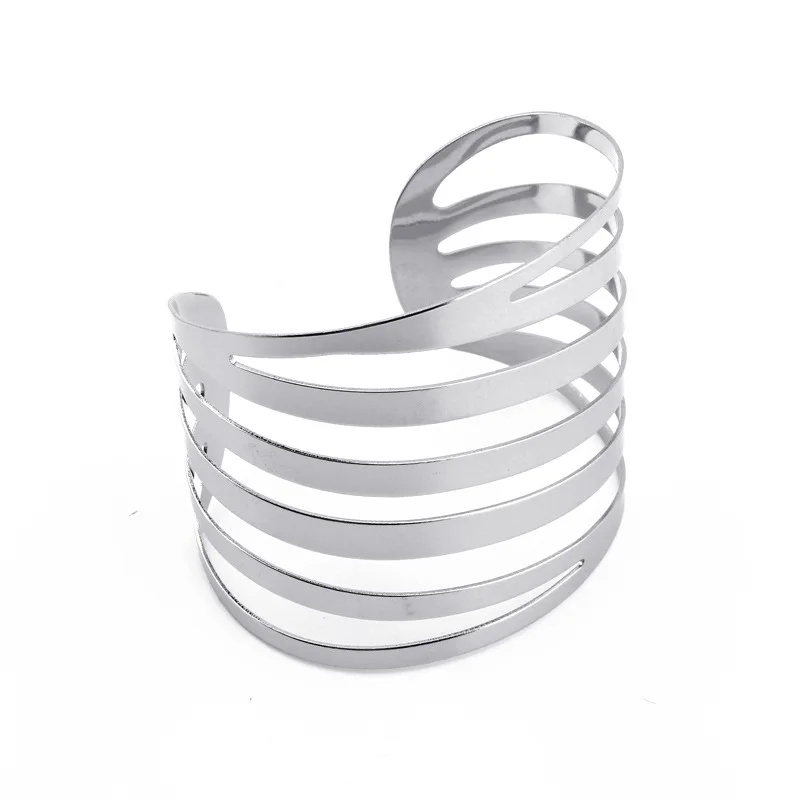 Новый модный простой металлический полый Широкий браслет геометрической формы