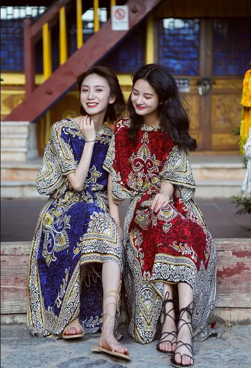 Женское этническое платье Кафтан из вискозы винтажная туника в стиле бохо