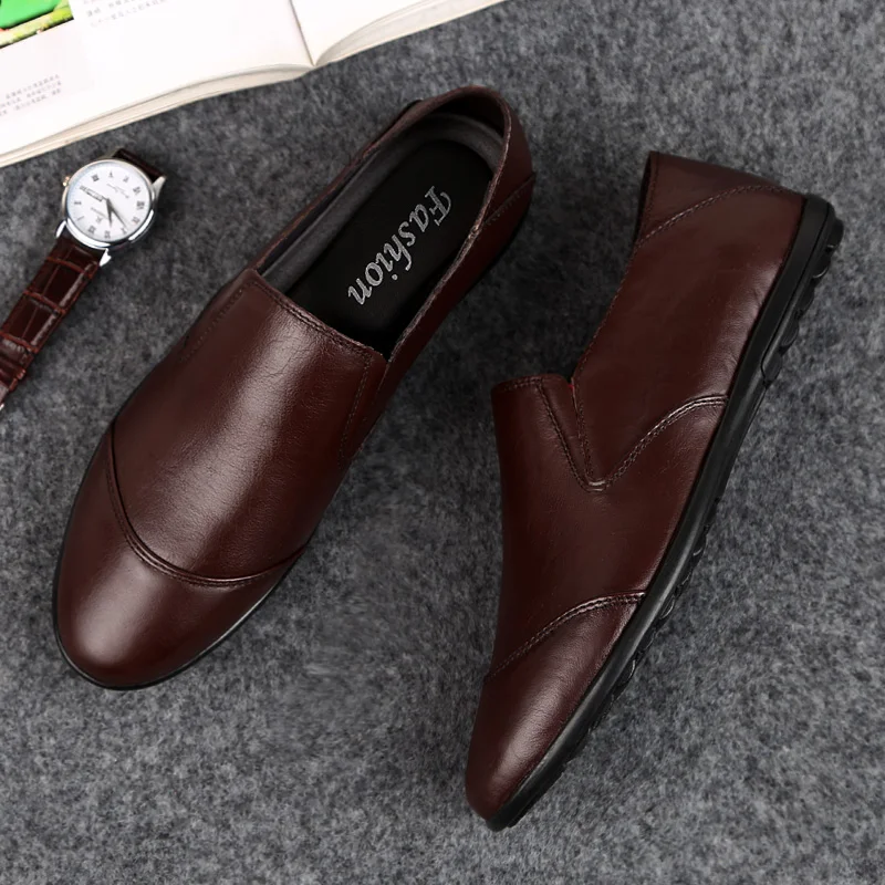 

Mens Shoes Genuine Leather Slip-on Moccasins Casual Men Shoes Fashion Loafers Slip On Flat Shoes Designer Driving Office Shoes