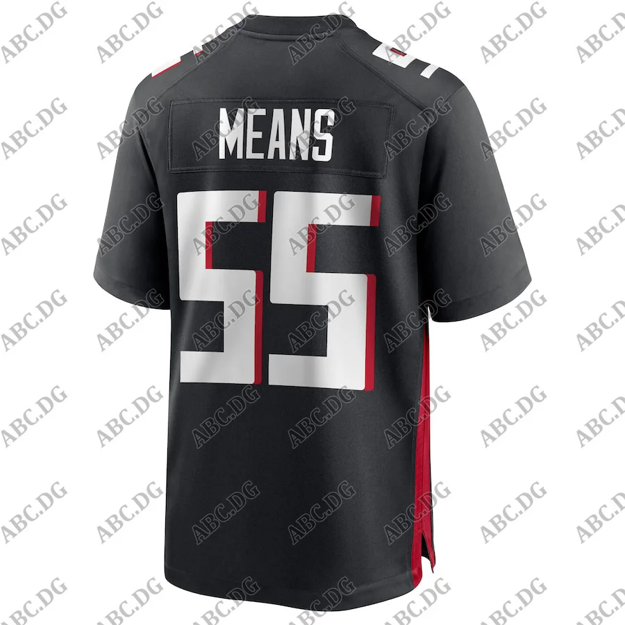 

Customized Stitch American Football Jersey Men Women Kid Youth Atlanta Steven Means Black Game Jersey