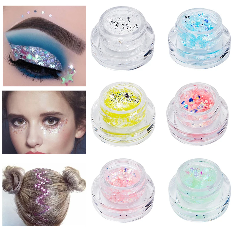 Липкий Блестящий женский макияж блестящее Сердце Звезда блестка глаз Красота