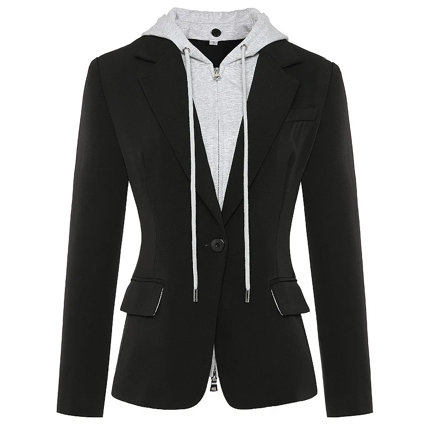 

2021 Women's Small Coat Casual One Button Slim Personality Detachable Zipper Hooded Suit