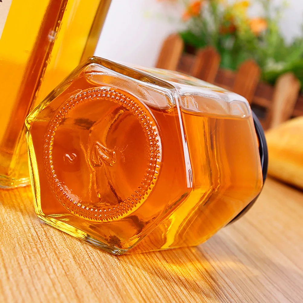 Прозрачная Шестигранная стеклянная бутылка емкость для хранения меда и сахара