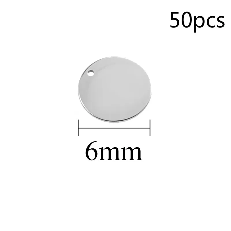 6mm 50pcs Нержавеющая сталь, металлическим украшением и закругленным штамповки пустые теги металла для изготовления бижутерии поставка Accessori6/8/10/12/14/15/18/20/25/30/40 мм - Окраска металла: 6mm 50pcs