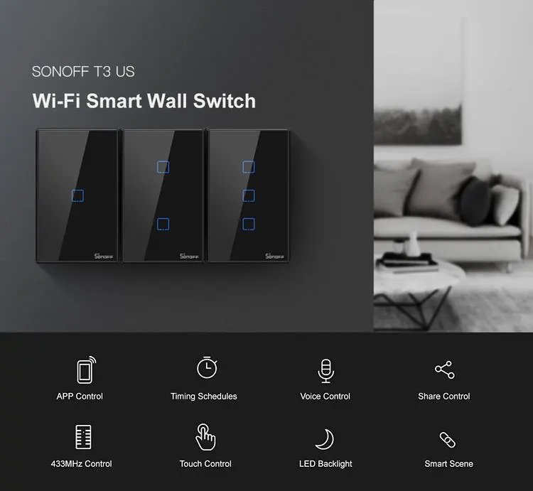 Itead Sonoff T3 нам 1/2/3 TX 433 МГц RF удаленным управлением Wifi сенсорный выключатель с границы работает с Amazon Alexa Google Home IFTTT