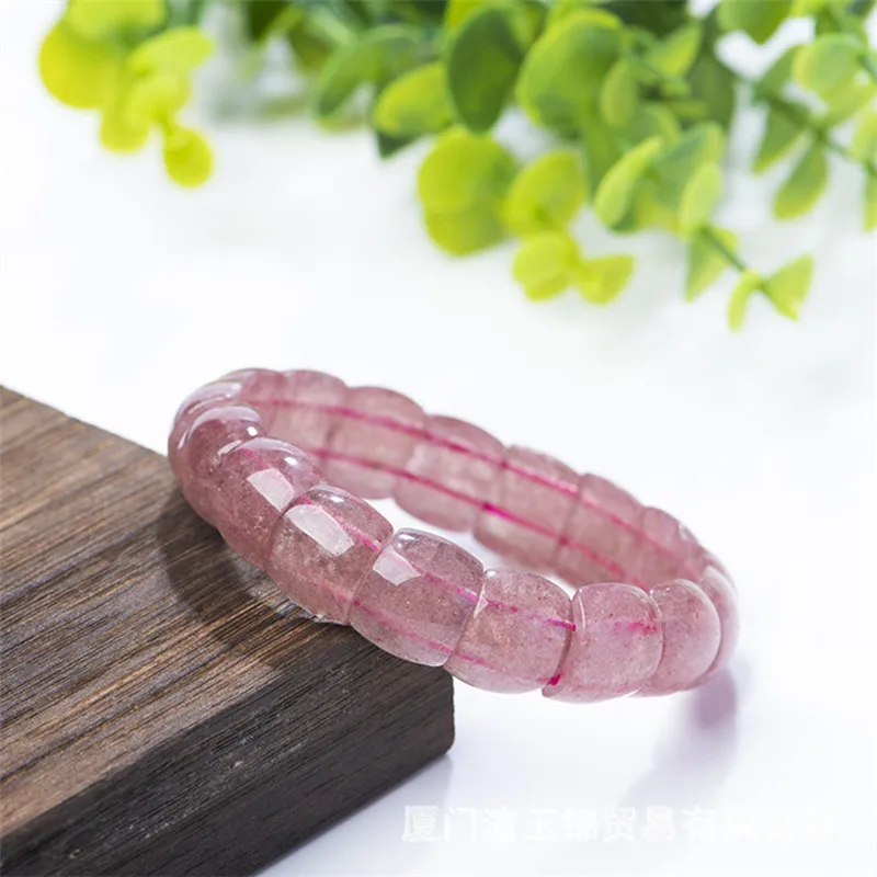 

Natural strawberry crystal geometric beads elastic bracelet bangle Lucky Energy Stone Bead Healing Bracelet Women Party gift