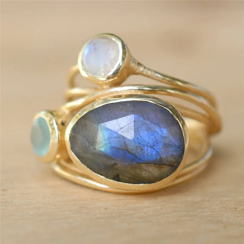 Женские винтажные кольца широкие овальные Стразы камень золотые украшения