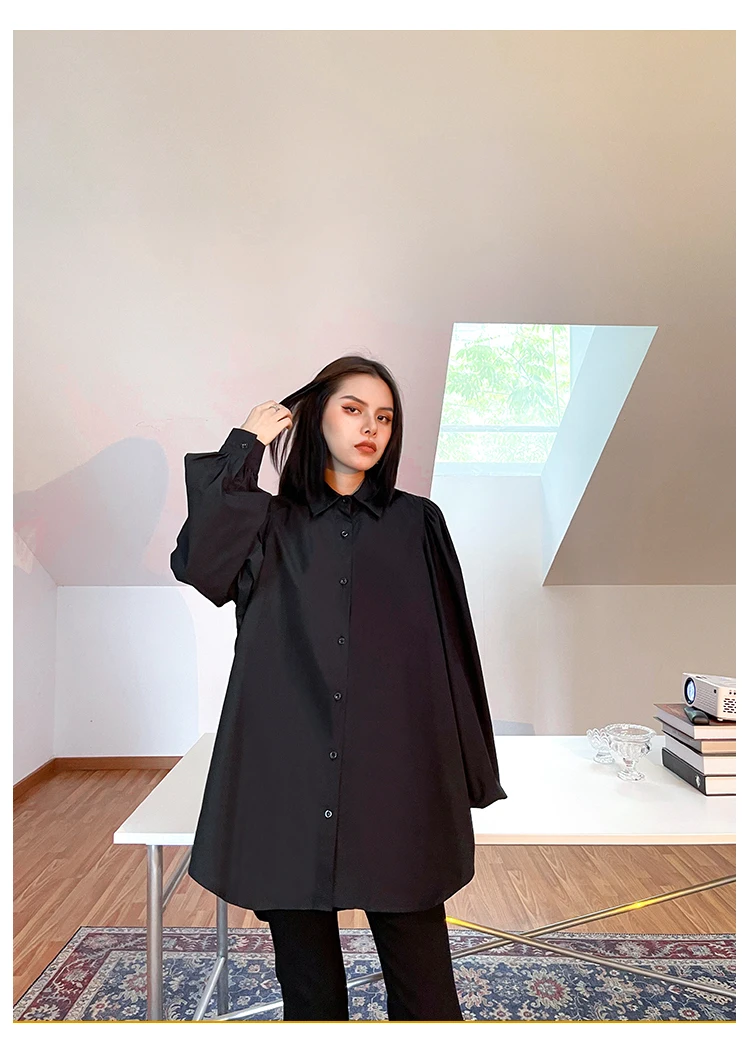 

Women Shirt Long Sleeve Turn-down Collar Plus Size Black/white Shirts Tops Men Female Streetwear Gothic Casual Loose Blouse 2021