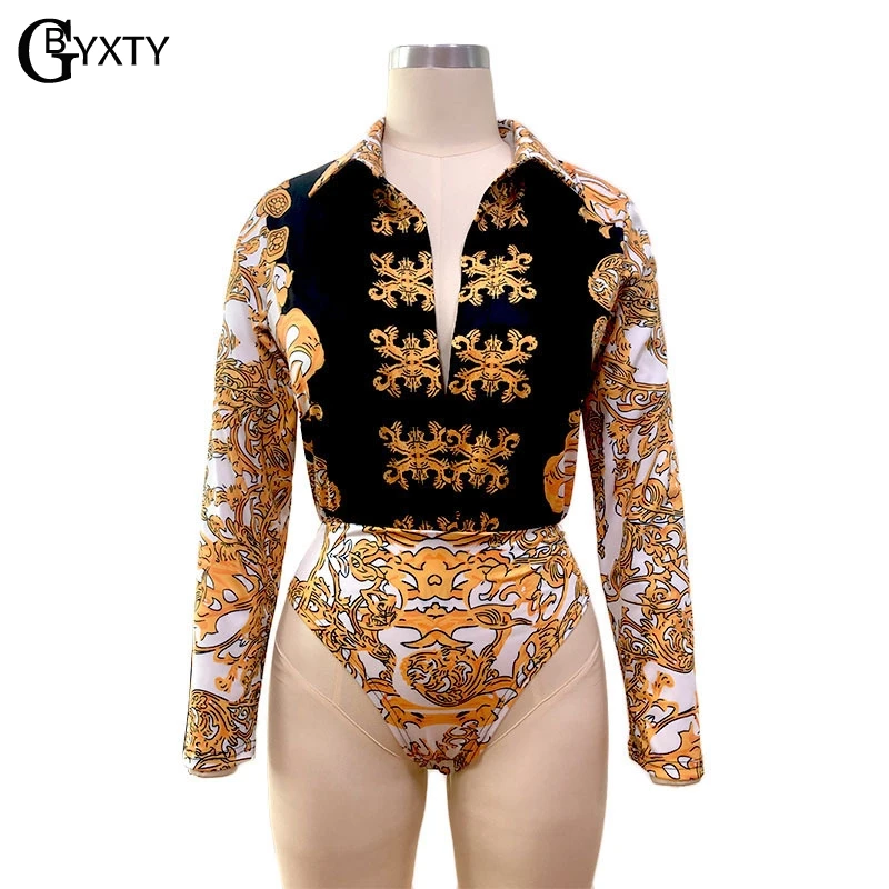 GBYXTY Vintage Print Tracksuit Long Sleeve Bodysuit and Pants Two Piece Set Women 2021 Spring Autumn Outfits Matching ZL414 |