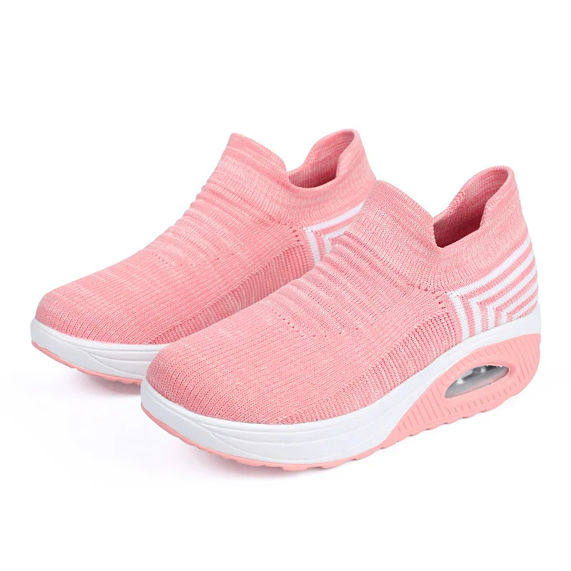 

whnb Women Sock Sneakers Breathable Mesh Yellow flat Shoes Height Increasing Wedge Sports Shoes Thick Sole Platform