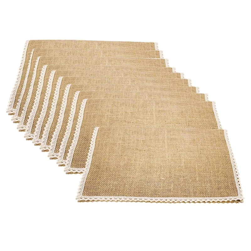 

10Pcs Burlap Mats Pads Jute Hessian Line Lace Tableware Wedding Christmas Cup Mats Coaster Pads Wedding Party Decoration