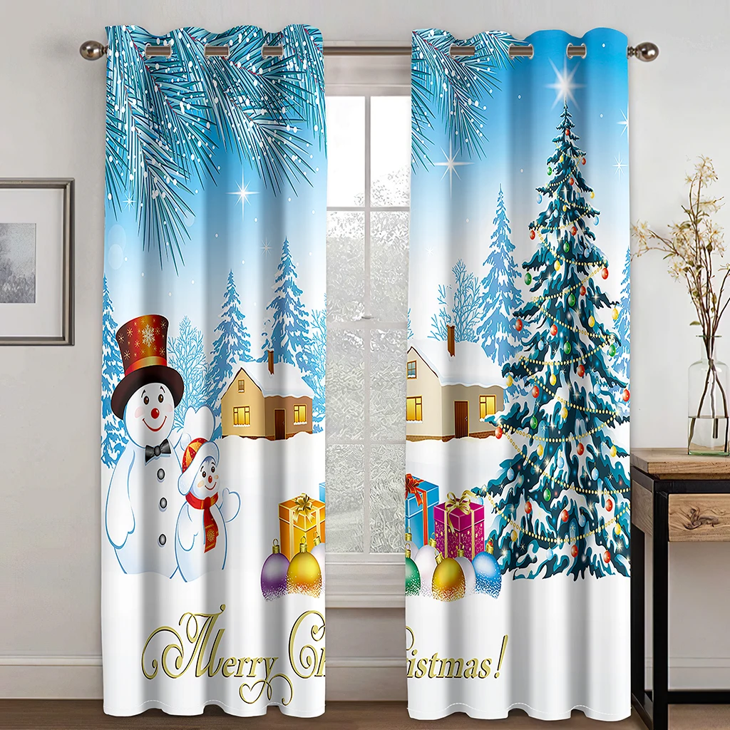 

3D Night Christmas Snowman Simple Pattern Curtain Set Hook, Suitable for Home Curtains In Living Room and Children's Bedroom