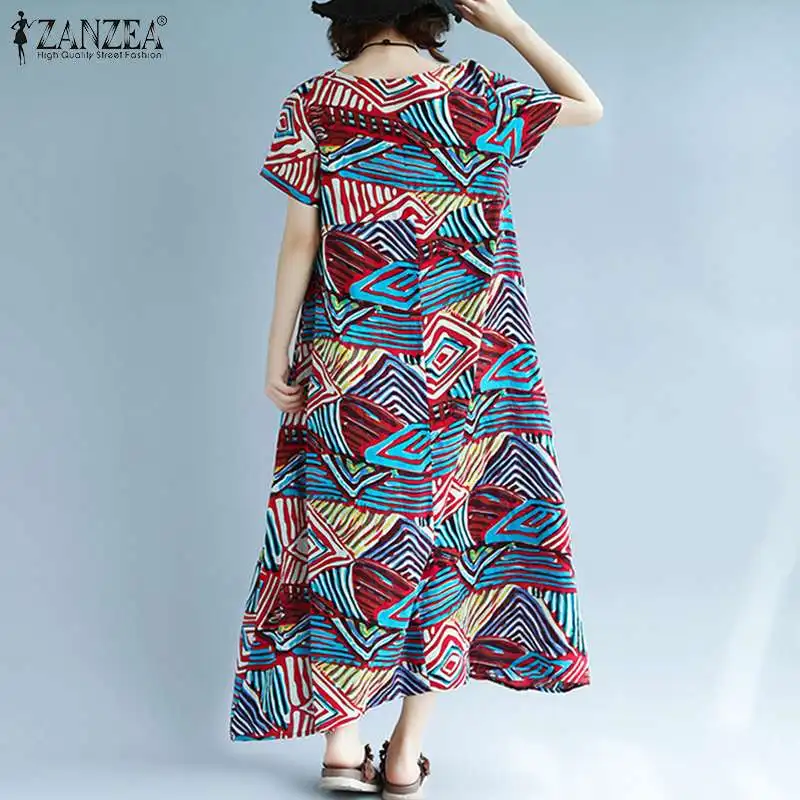 ZANZEA повседневное длинное платье с принтом женский Макси-сарафан винтажная