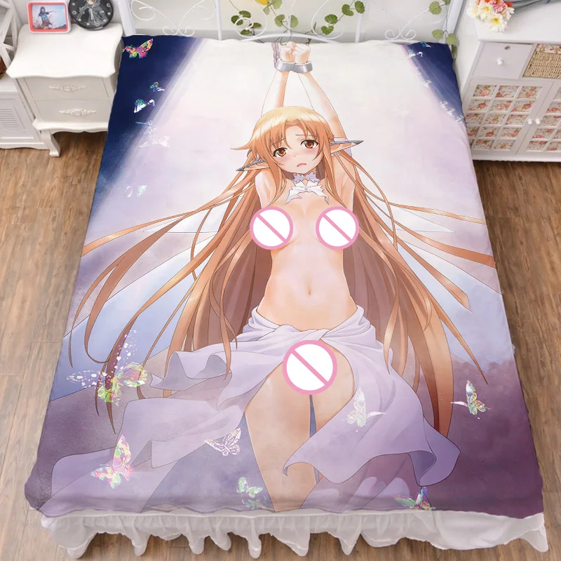 

2020-January update Anime Sword Art Online Yuuki Asuna Milk Fiber Bed Sheet & Flannel Blanket Summer Quilt 150x200cm