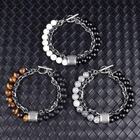 new 2021 mens tiger eye stone beaded bracelet stainless steel gunmetal link chain yoga bracelet male jewelry gift dropshipping