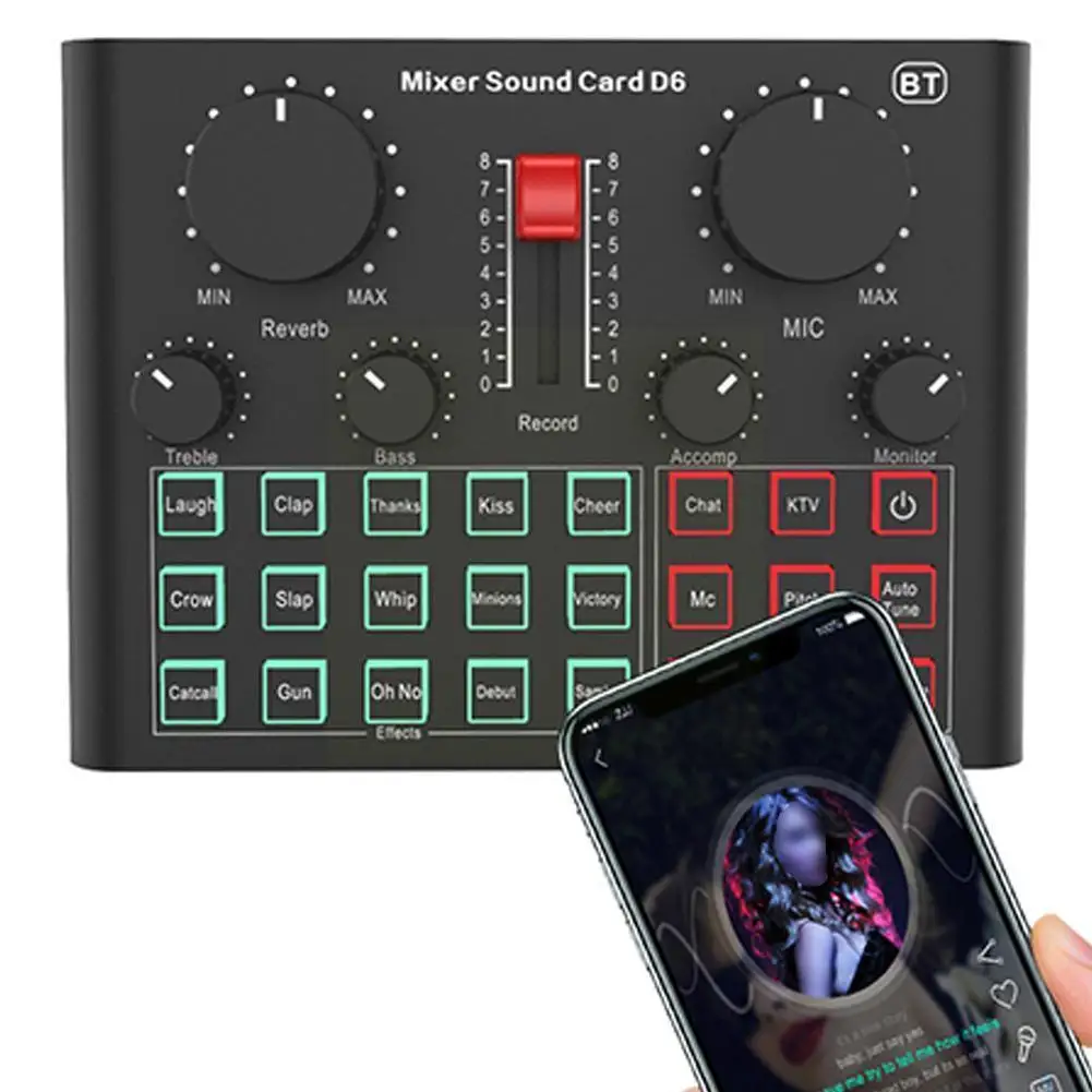 

Condenser Microphone D6 Mixer Sound Card Live Stream PC Tripod Computer Stand Game USB Phone BT Professional Recording Set I6N0