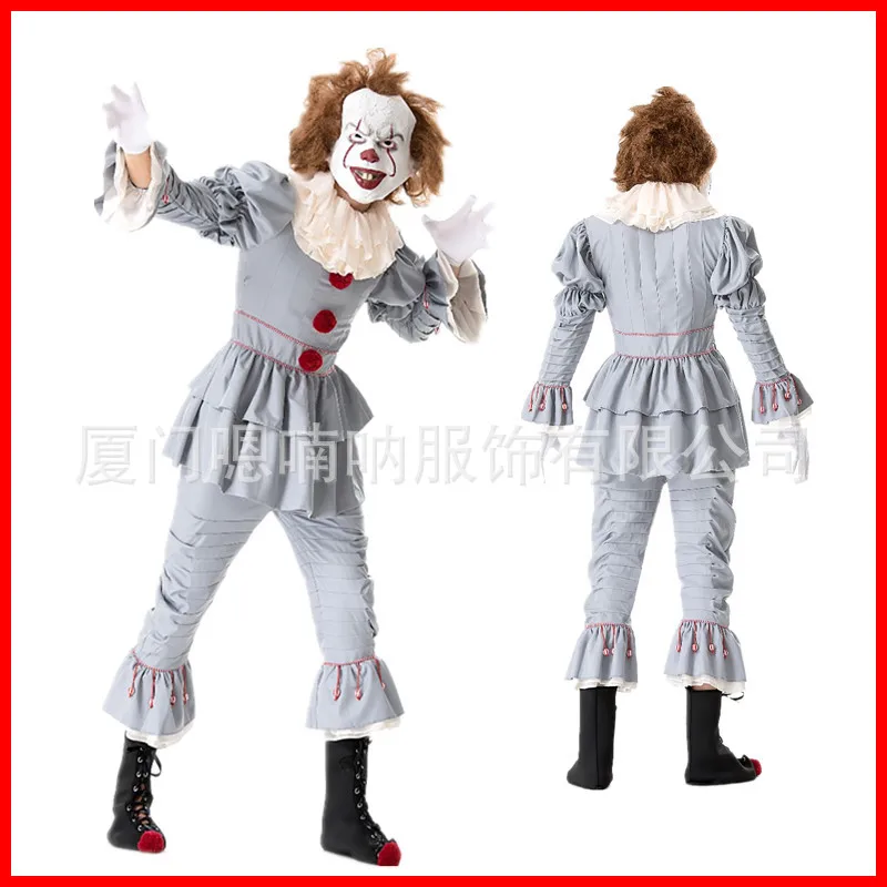 Белый карнавальный костюм Pennywise от «Возвращение Джокера. Аксессуар: брюки воротник перчатка крышка ботинка