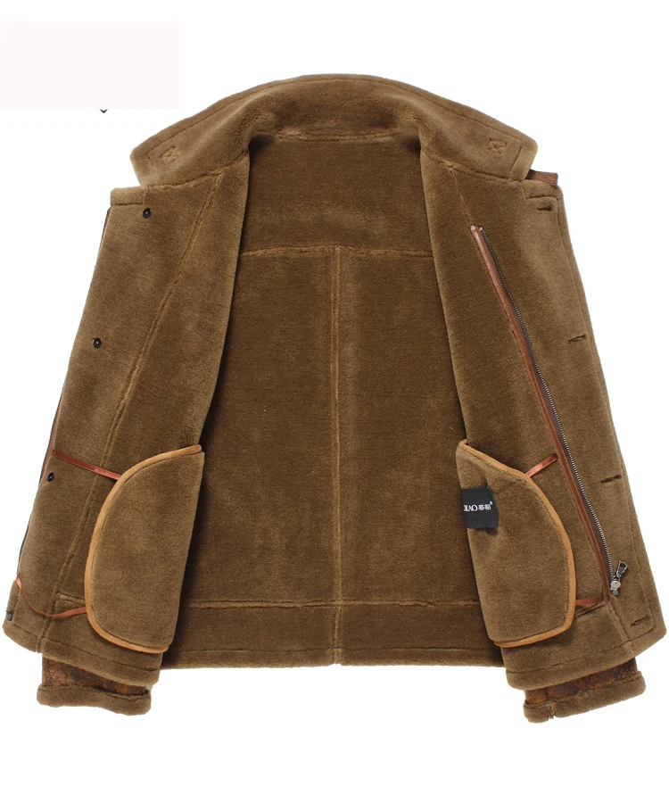 

Boollili Winter Real Pure Wool Shearling Coat Men Short Sheepskin Wool Fur Coat Male Motorcycle Leather Jacket Plus Size