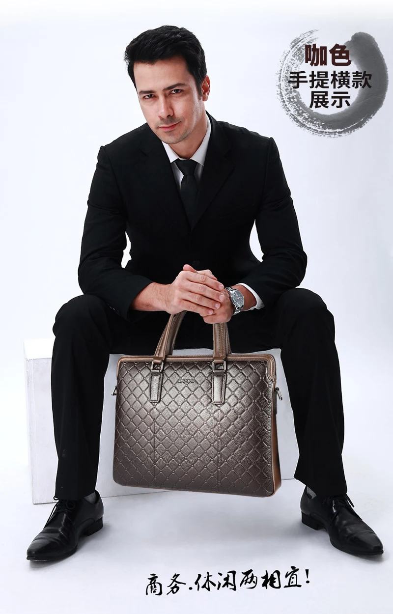 Men's Bag Business Cowhide Shoulder Bag Messenger Bag Men's Bag Rhombus Portable Briefcase shoulder bag  bag