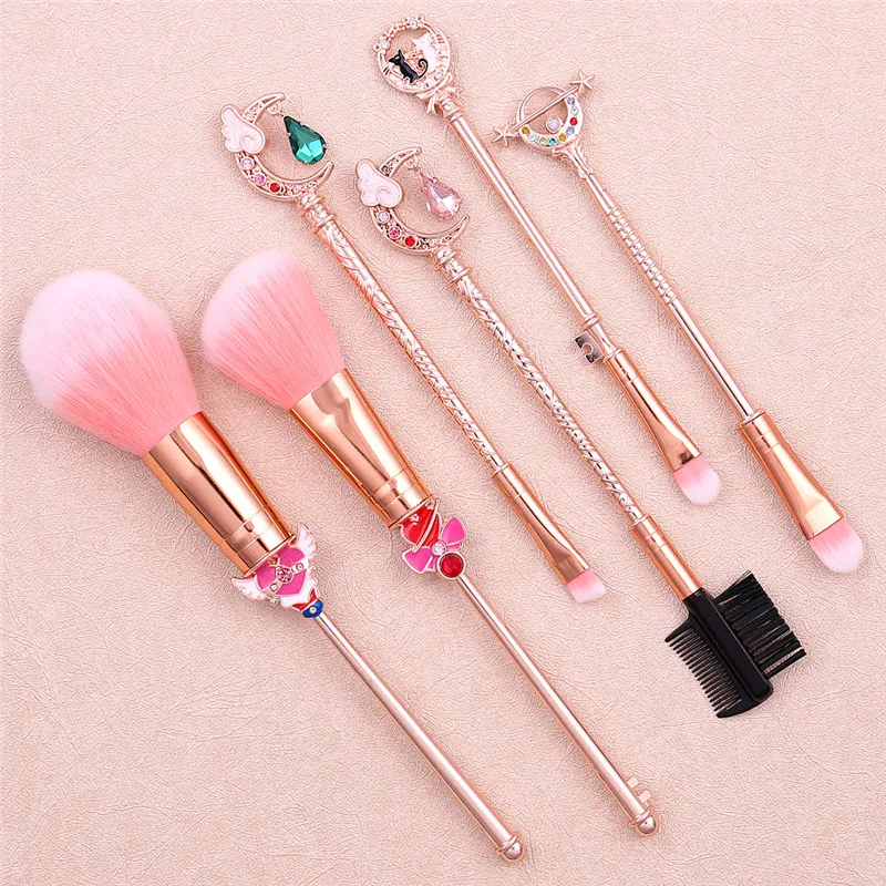 Beauty Cardcaptor дизайн Sakura мягкая чистка портативные косметические инструменты пудра Румяна Основа с кисточка с кристаллами Макияж лица