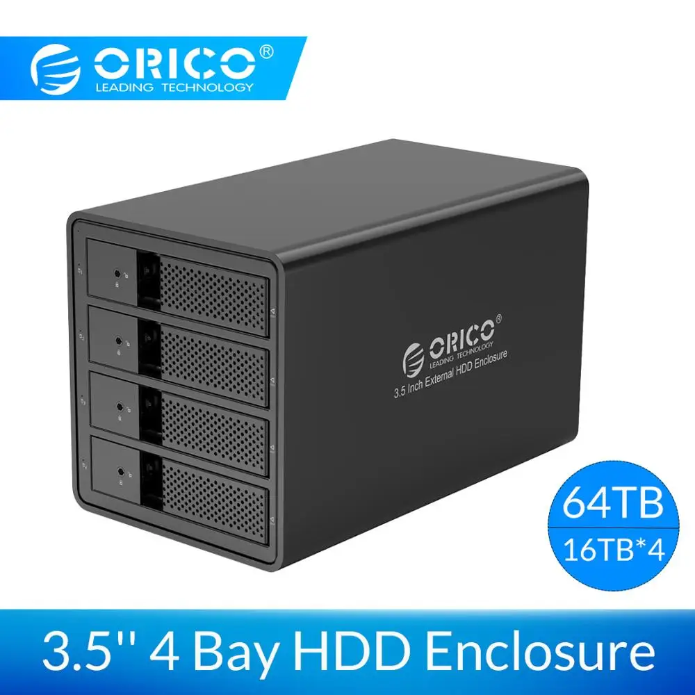 ORICO алюминиевый 4 отсек 3,5 дюймов USB3.0 для SATA HDD корпус Поддержка 64 ТБ HDD док-станция с 150 Вт внутренним адаптером питания