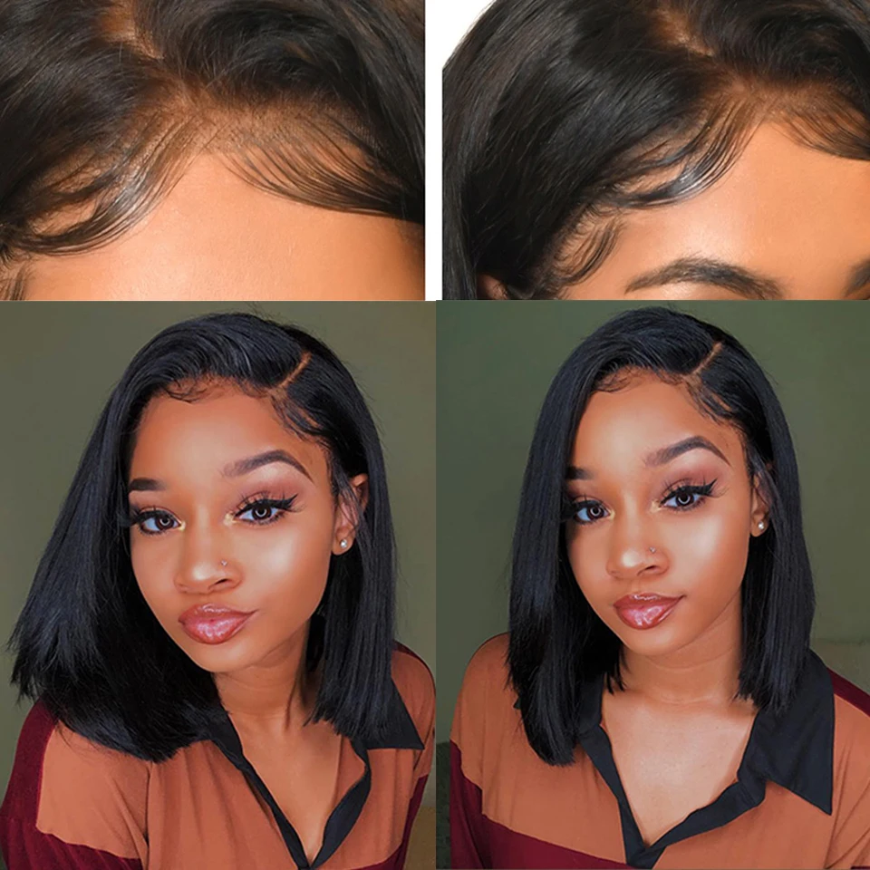 HairUGo 4*4 кружевные парики человеческие волосы парики "-14" средний коэффициент предварительно сорванный парик шнурка бразильские волосы remy для черных женщин