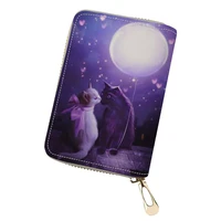 haoyun pu leather business card holder fantasy cats pattern girls money purse bag cartoon animal design girls mini cluth wallets