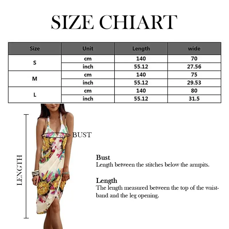 

Printed Cover-ups Sexy Beach Dress Women Halter Sling Chiffon Beach Towel Bikini Wrap Pareo Skirts Open-Back Swimwear 2021