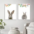 Плакат с изображением цветов, кролика, кролика, хвоста, животных, Картина на холсте, Детские стихи, Настенная картина в скандинавском стиле, украшение для детской комнаты, картина-2