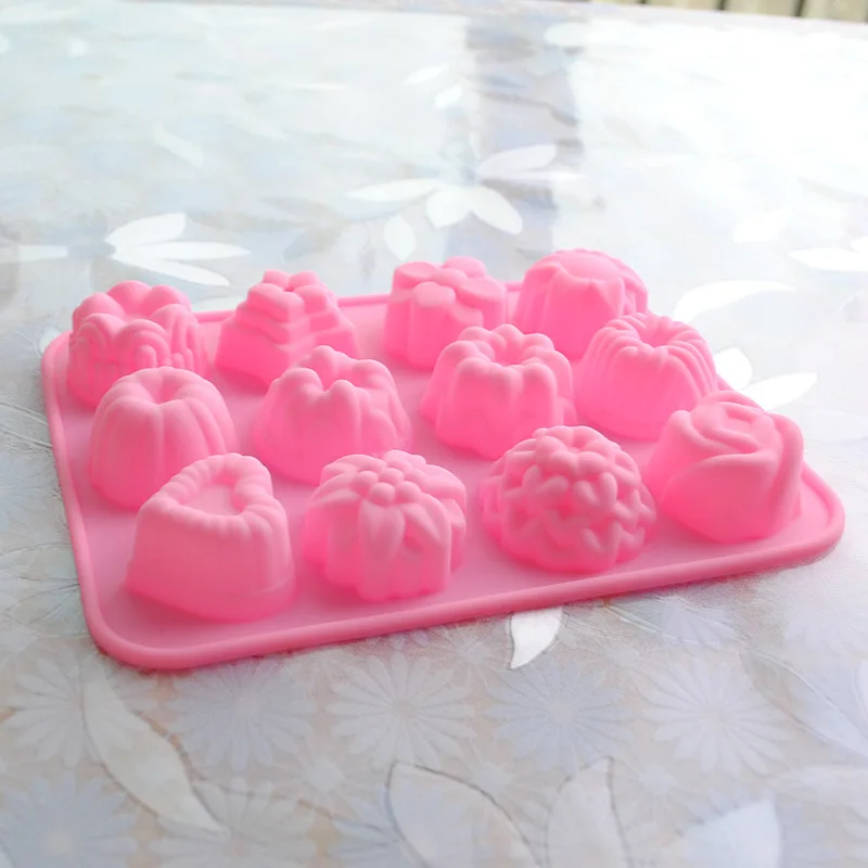 

2Piece DIY Kitchen Silicon 12 Flowers Form For Muffin Silikon Bakeware Rubber Baking Mould Chocolate Egg