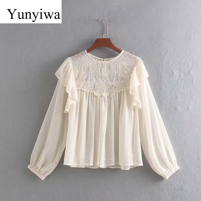 Женская элегантная шифоновая Повседневная блуза с круглым вырезом длинным