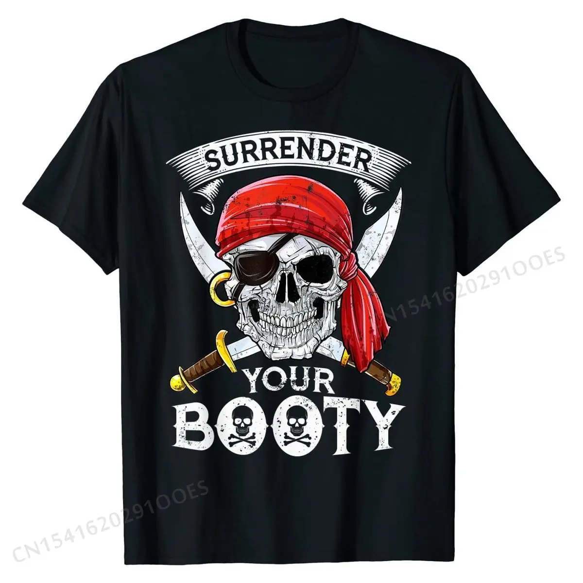 

Surrender Your Booty T shirt Pirate Skull Funny Roger Tops Tees Hot Sale Cool Cotton Men's Tshirts Cool